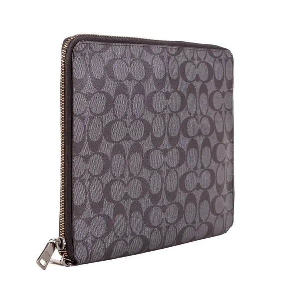 Coach Tech Case In Signature Canvas Bag Color: CHARCOAL/BLACK 11 1/4"L X8 3/4"H - Picture 3 of 11